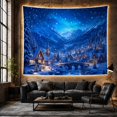 thumbnail image 6 of Snowy Mountain Village with Glowing Cottages and Stone Bridge, Peaceful Rustic for Winter Lovers, Night Scene Art, Christmas Gift, Tapestry Wall Hanging for Bedroom and Living Room, 6 of 7