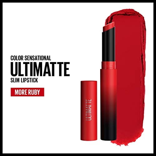 Maybelline Lipstick Ultimatte Color Sensational, Pigmento intenso en polvo suave, 199 More Ruby