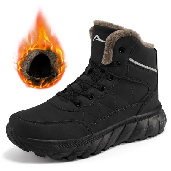 Ecetana Men's Winter Snow Boots Warm Faux Fur Lined Non Slip Outdoor Shoes for Hiking Walking