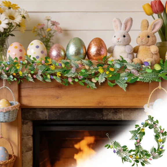 Nkmbld Easter Egg Garland, Easter Simulation Eggs Rattan Home Wall Hanging Vines Decoration for Mantle Kitchen Fireplace Wall Window Home Decor