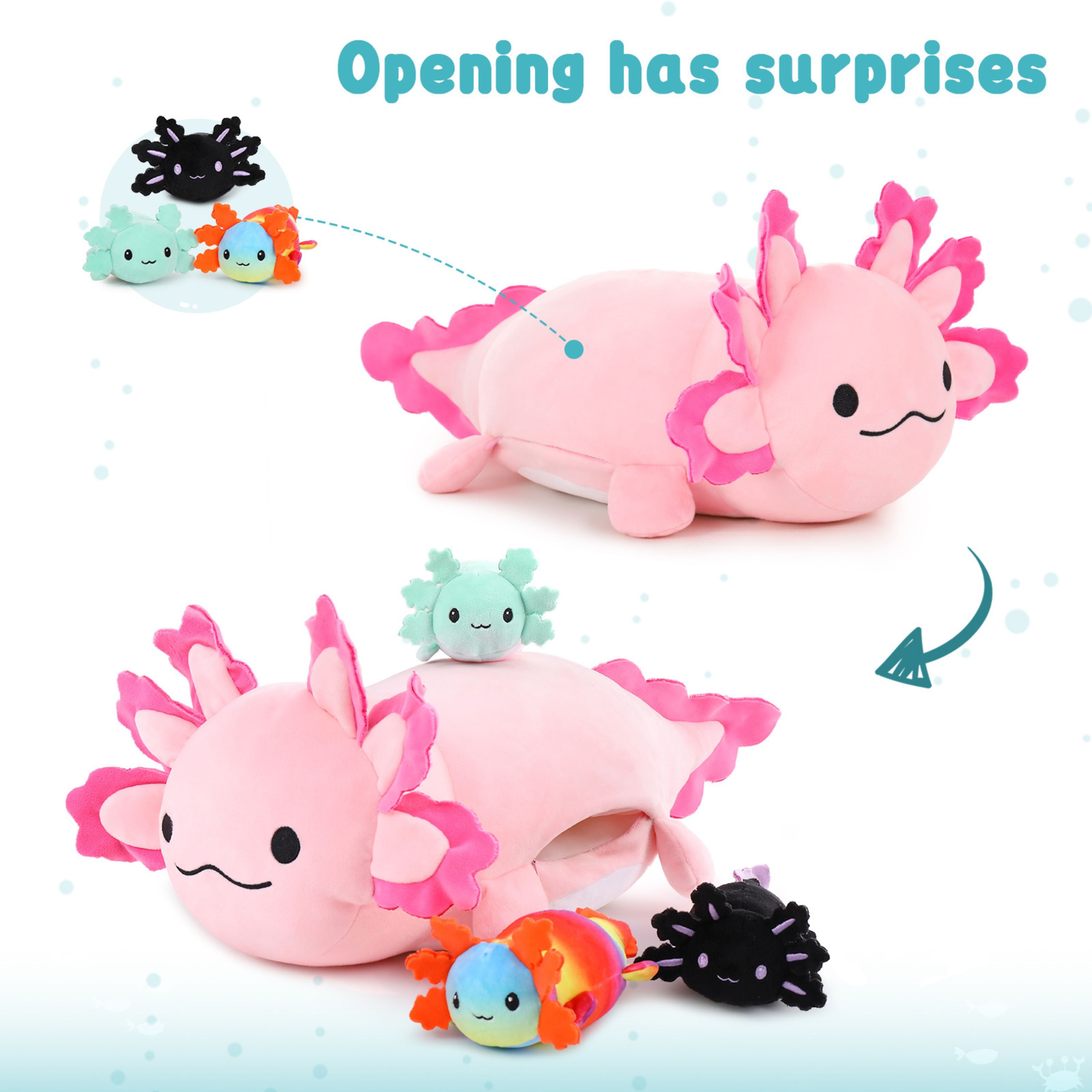 MaoGoLan 23.5" Giant Axolotl Stuffed Animals with 3 Babies Inside Large Axolotl Plush Toy