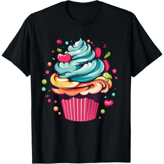 Colorful Cupcake T-Shirt men and women can wear, black, white, gifts