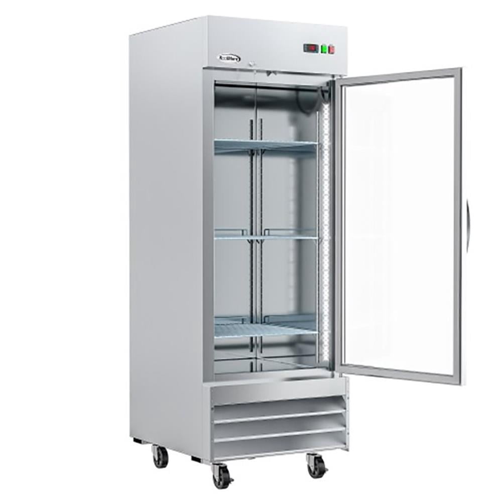 Pemberly Row Stainless Steel Upright Freezer with 3 Storage Shelves in Silver