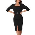 thumbnail image 1 of INSPIRE CHIC Vestido de Lápiz Midi de Oficina con Cuello Cuadrado y Manga 3/4 para Mujeres XS Negro, 1 of 6