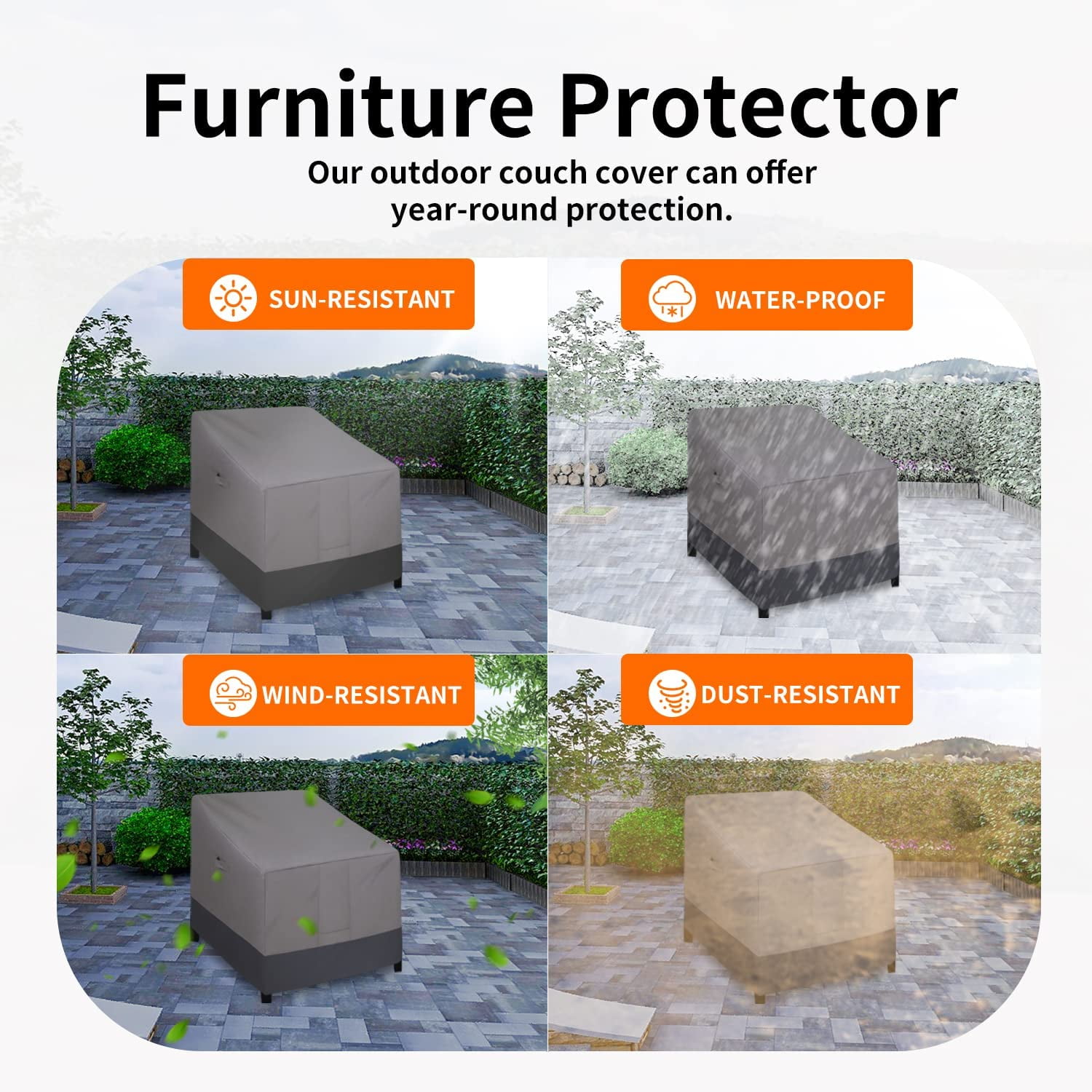 General Outdoor Chair Cover Waterproof, Heavy Duty Patio Chair Cover, Windproof Outdoor Furniture Cover with Air Vent (2 Pack-33.5Wx31.5Dx36H inch, Gray/Dark Gray)