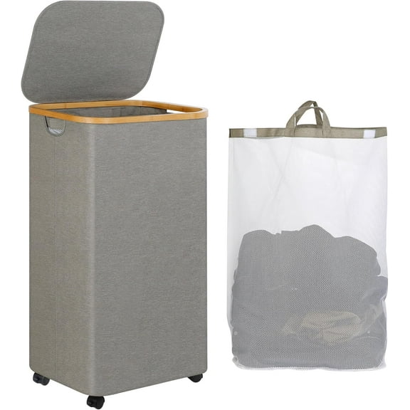 Laundry Hamper with Wheels, Laundry Basket with Lid and Liner Bag, 110L Clothes Hamper for Laundry, for Laundry Room, Bedroom, Dormitory Storage.Grey