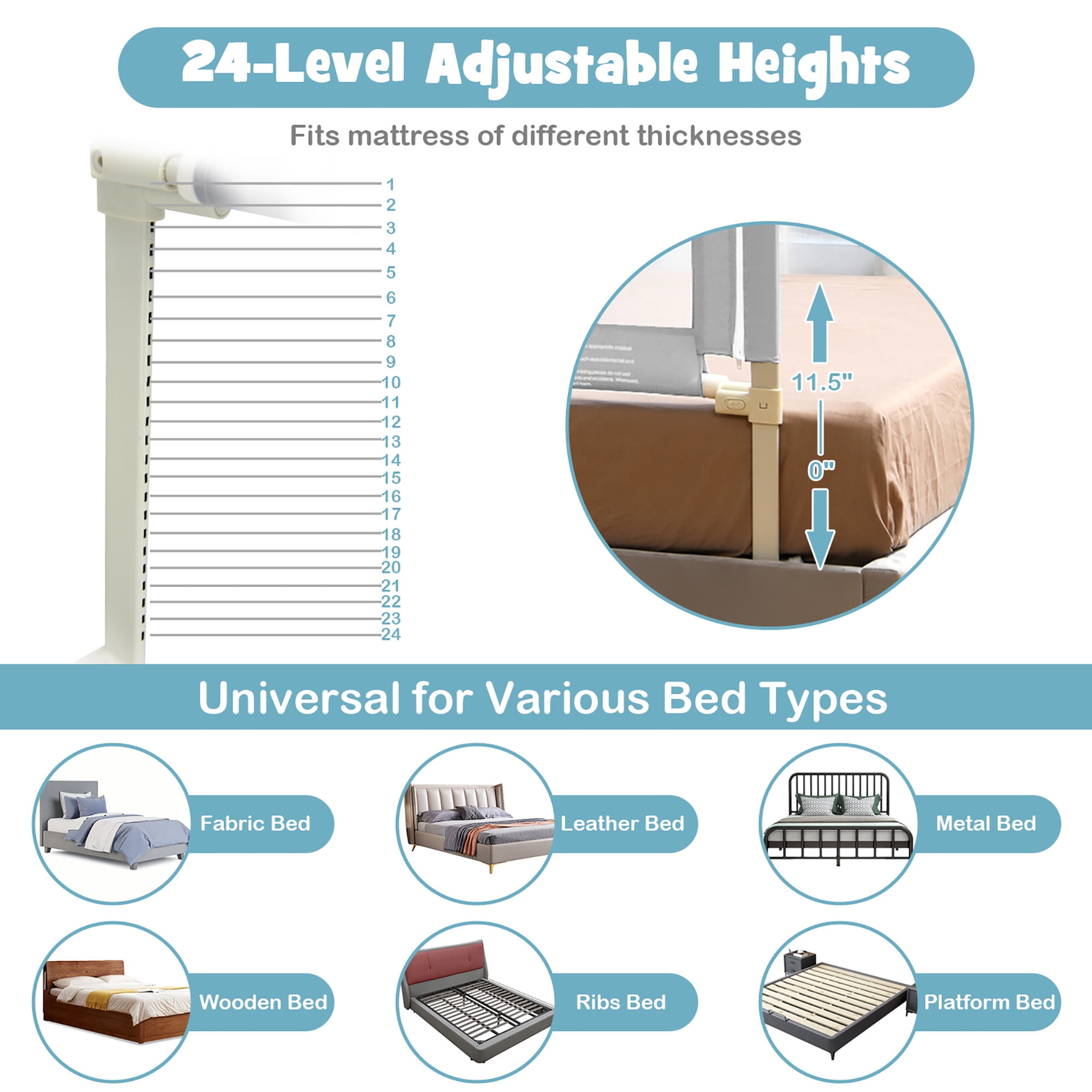 Gymax 77'' Bed Rails for Toddlers Vertical Lifting Baby Bed Rail Guard with Lock Grey