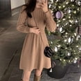 thumbnail image 1 of Vestido tipo suéter de cuello alto medio largo por encima de la rodilla para mujer, vestido interior de punto suelto y adelgazante para otoño e invierno, 1 of 2
