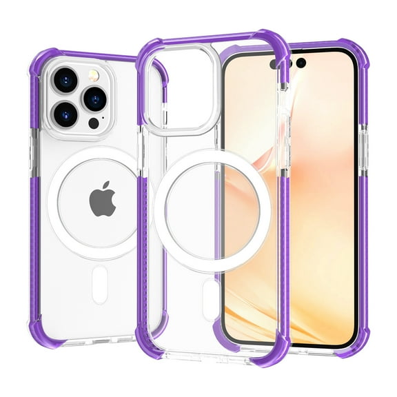 TECH CIRCLE for iPhone 14 Pro Case Magnetic Clear Case Compatible with Magsafe, Built-in Magnets Crystal Clear Hybrid Protective Acrylic Back Women Men Phone Cover for iPhone 14 Pro, Purple