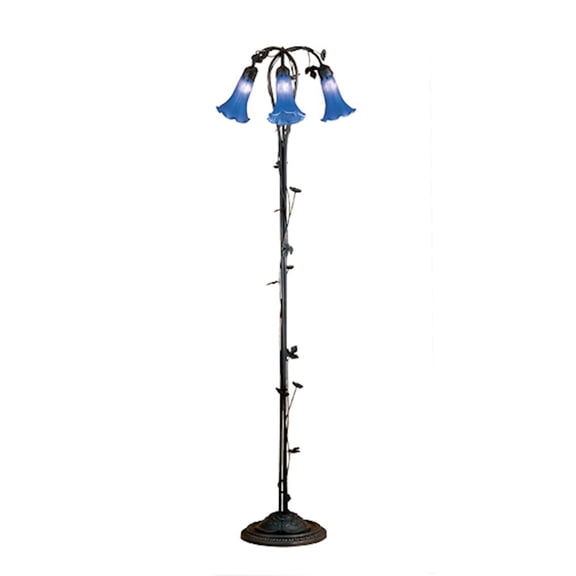 59"H Blue Pond Lily 3 LT Floor Lamp