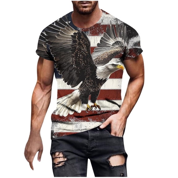 Mens 4th of July Shirts 250th Anniversary American Flag Eagle Short Sleeve T-Shirt Memorial Day Patriotic Tee Tops