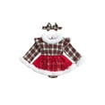 thumbnail image 2 of Elippeo 2-Piece Baby Girls Plaid Set 3 6 12 18 Months Terry Trim Sequins Mesh Dress Long Sleeve Ruffled Romper Bow Headband Adorable Outfits, 2 of 8