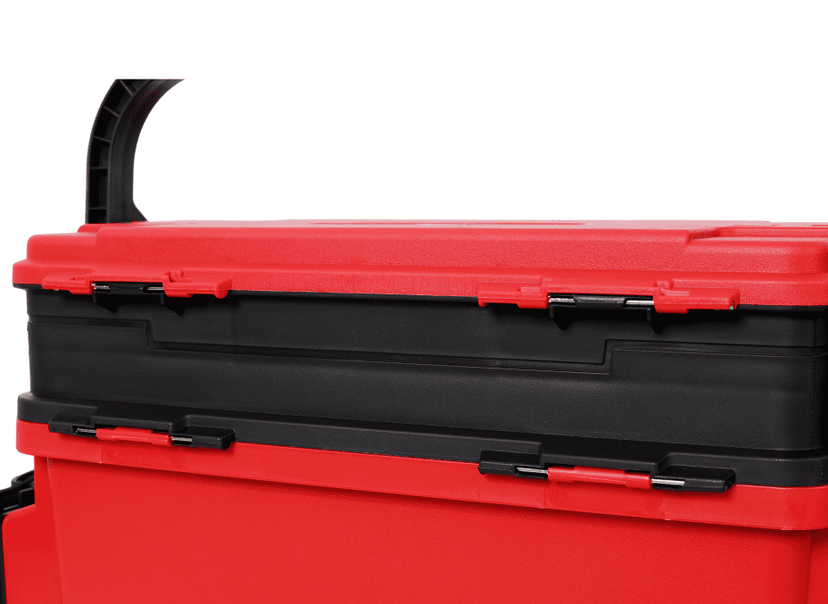 Dual Layer Tackle Box with Rod Cup Holders and Strap Red