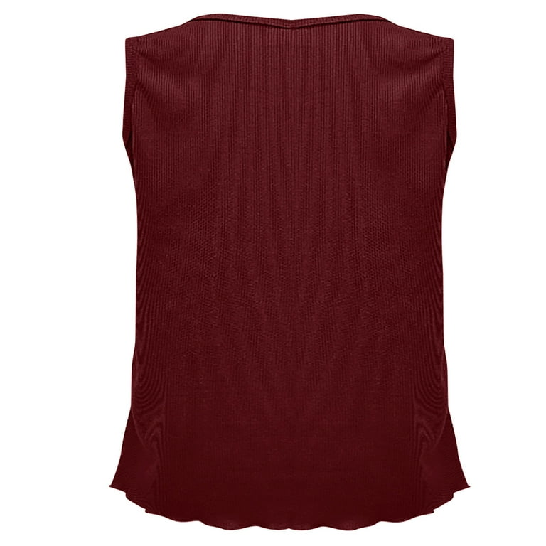 RQYYD Clearance Women's Sleeveless Plus Size Knit Ribbed Tank Tops Summer  Casual U Neck Vest Shirts Solid Color Basic Tee Tops Wine XXL 