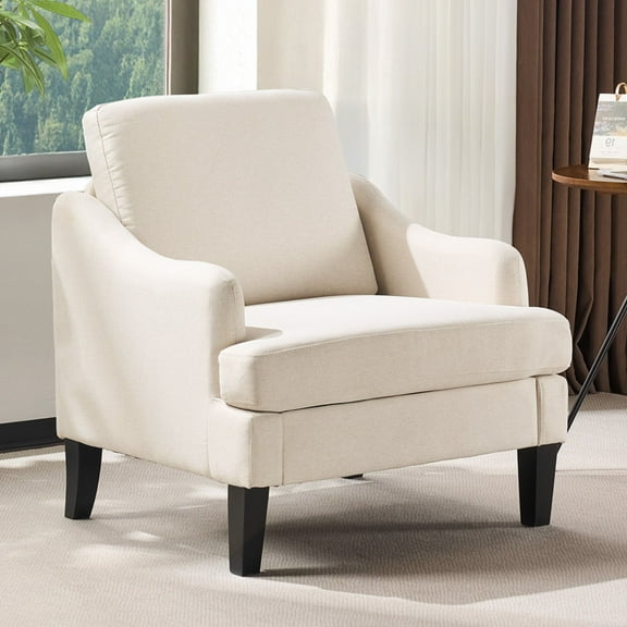 Ktaxon Modern Accent Chair, Linen Single Sofa with Wood Legs, Reading Armchair for Living Room, Bedroom, Office Beige