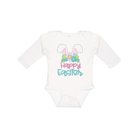 

Inktastic Happy Easter with Bunny Ears and Flowers Boys or Girls Long Sleeve Baby Bodysuit