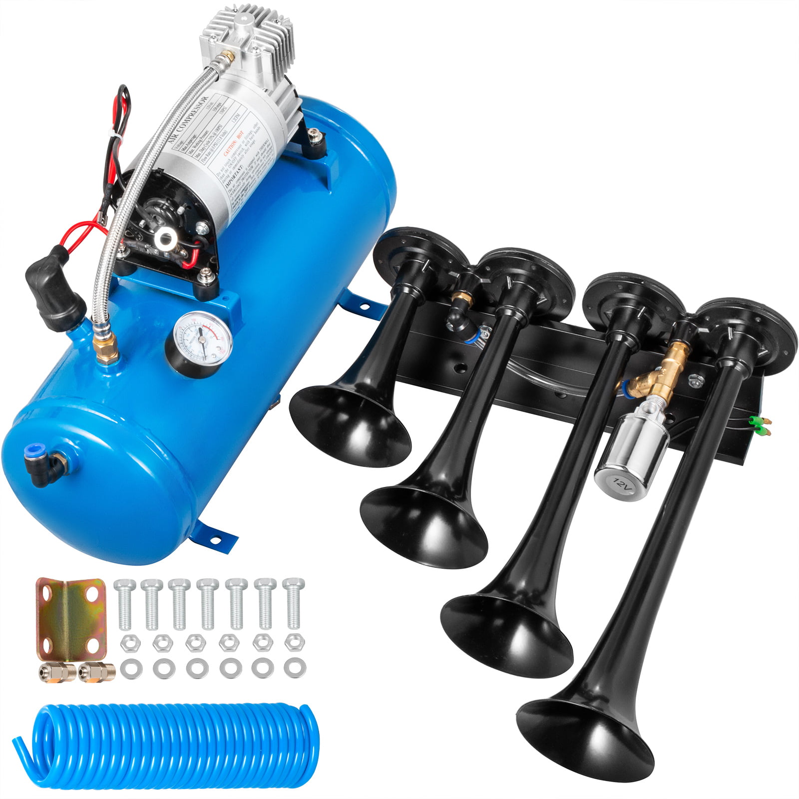 MKING Train Air Horn，4 Trumpet Air Horn，Super Loud 150DB 12V Electric Trains Horns for Vehicles,Air horn kit for Any 12V Vehicles Trucks Boats Cars and Vans|Without Air Compressor 