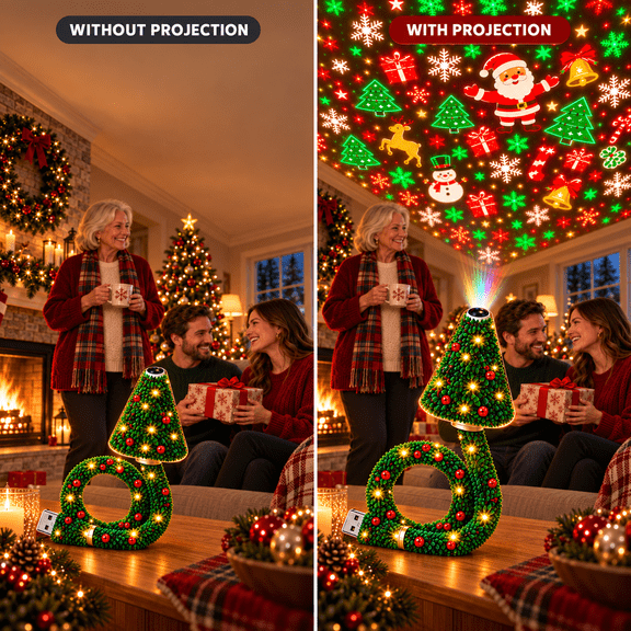 HaCpiu Christmas Projector Light, USB Flexible Tree Lamp with 6 Holiday Patterns, Bendable Desk Decor Night Light for Bedroom, Ceiling & Wall