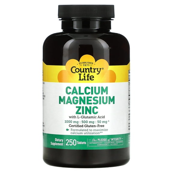 Country Life Calcium Magnesium Zinc, 250 Tablets
