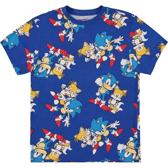 SEGA Sonic The Hedgehog Men's Shirt - The Fastest Thing Alive - The Blur Blur - Official Allover Print T-Shirt Navy, Large