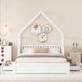 thumbnail image 3 of Queen Size Wood House Platform Bed with Guardrail and 2 Storage Drawers, Solid Pine Bed Frame for Bedroom, White, 3 of 8
