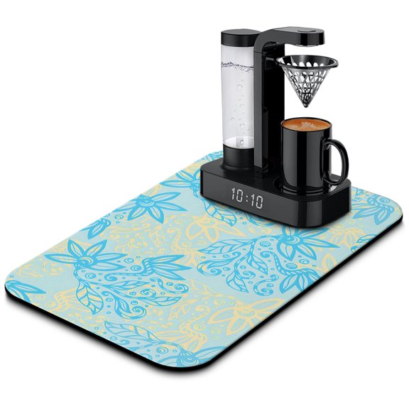 SlipResistant Coffee Drying Mat 19.5x12in, Super Absorbent Diatom Mud, QuickDry Fabric, Coffee Mat Waterproof & Easy to Clean with Decorative Pattern