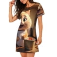 thumbnail image 2 of Fuzoiu Cartoon Cooking Cat Print Women Nightgowns, Soft Comfy Lightweight Short Sleeves Sleepwear,Crew Neck Loungewear, 2 of 6