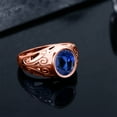 thumbnail image 4 of Gem Stone King Men's 18K Rose Gold Plated Silver Blue Created Sapphire Ring for Men | 6.00 Cttw | Oval 12X10MM | Available in Size 7, 8, 9, 10, 11, 12, 13, 4 of 5