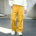 thumbnail image 4 of Kids Cargo Pants Boys Casual Side Stripe Wide Leg Elastic Waist Drawstring Trousers with Multi Pockets for Daily Outdoor, 4 of 9