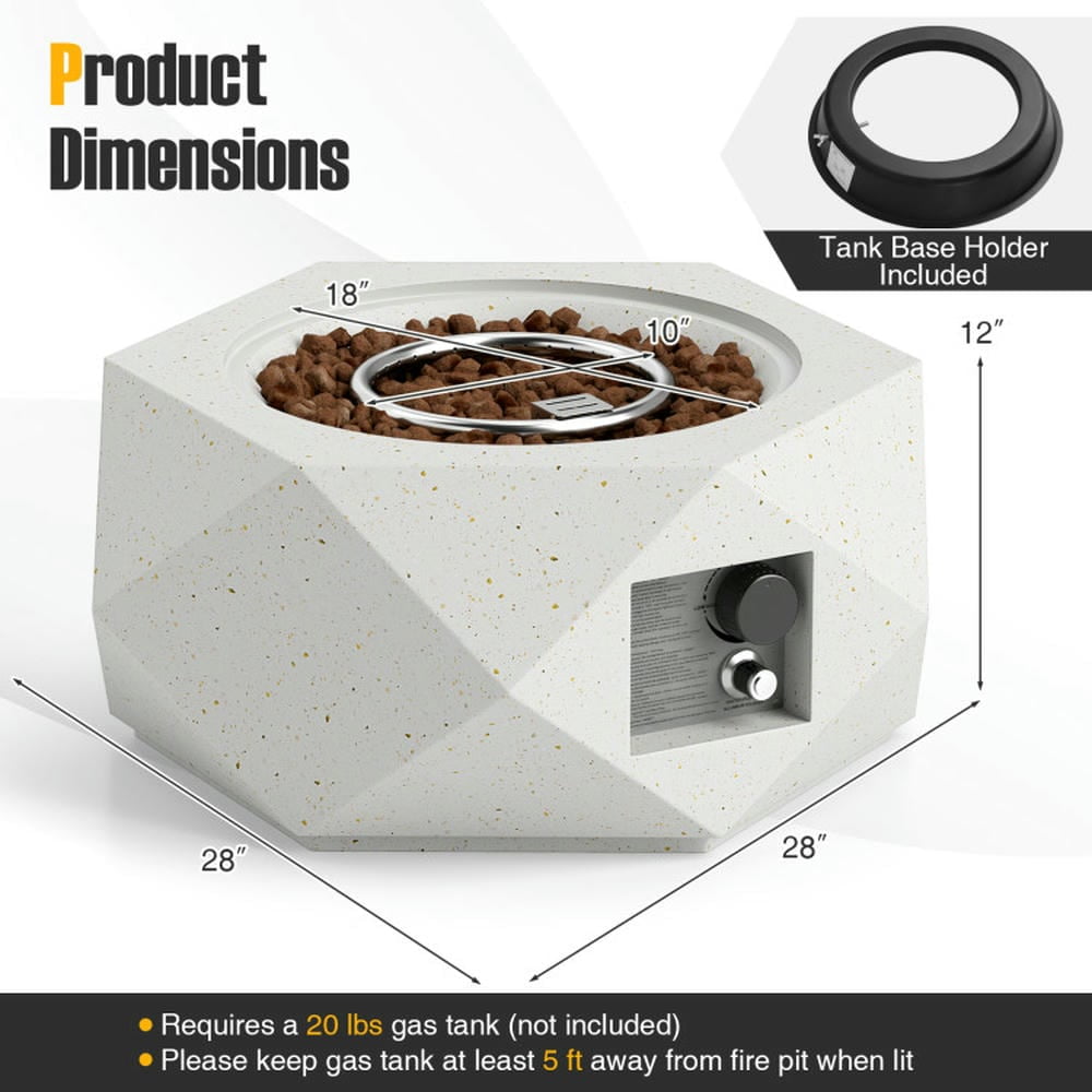 Barara King Fire Pit, Smokeless Fire Pit,40000 BTU 28 Inch Hexagon Terrazzo Propane Fire Pit Table with Stainless Steel Burner