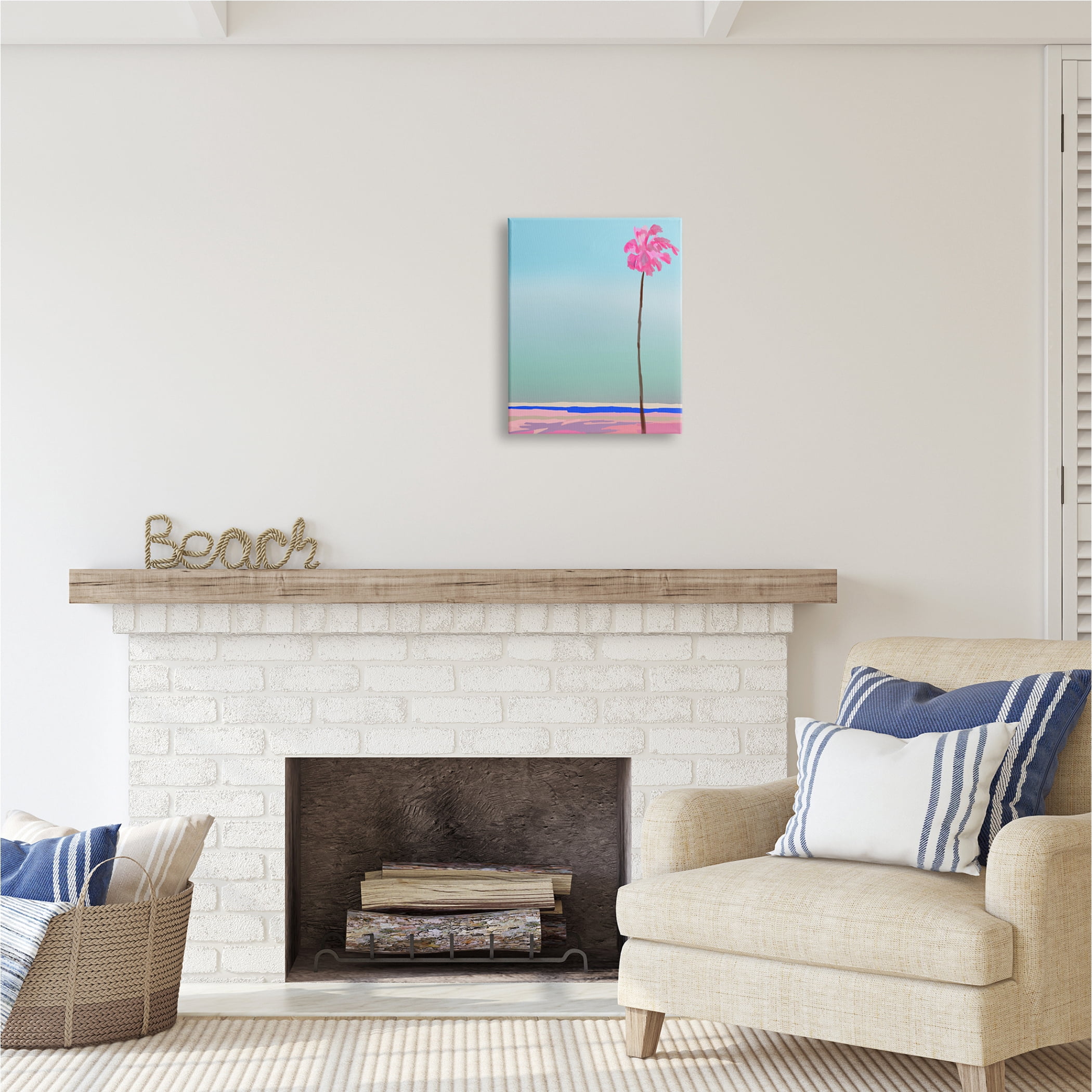 Stupell Industries Pink & Blue Beach Palm Nature Painting Gallery Wrapped Canvas Print Wall Art, 16 x 20