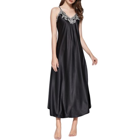 

Women s Satin Silk Lace V-neck Lingerie Dress