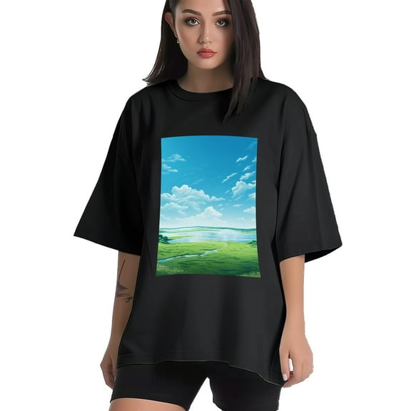 Plus Size Shirt for Women Black Tops for Women Short Sleeves Shirt for Women Grassland2 T Shirt Crewneck Shirt for Women XS