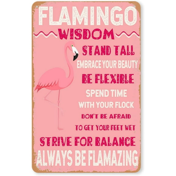 Pink Flamingo Wisdom Metal Sign, Retro Vintage Tin Poster for Home Bar Garage Wall Decor, 8x12 Inch, Tropical Tiki Themed Art for Living Room (FLAMINGO WISDOM)