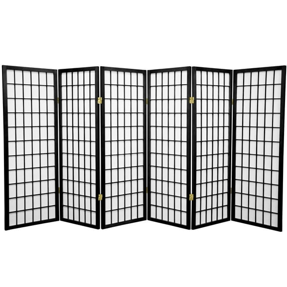 4 ft. Tall Window Pane Shoji Screen - Black - 6 Panels