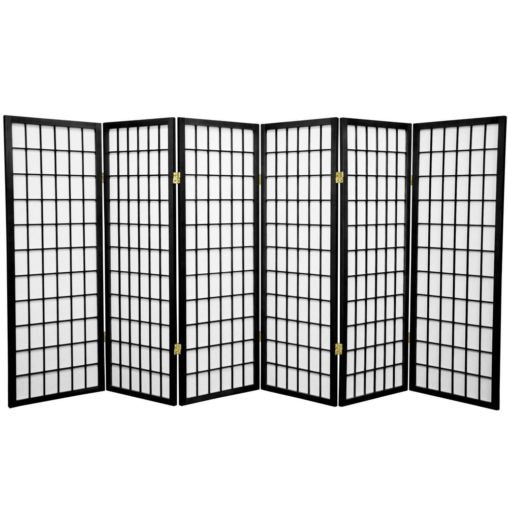 Oriental Furniture 4 ft. Tall Window Pane Shoji Screen, 6 panel, black