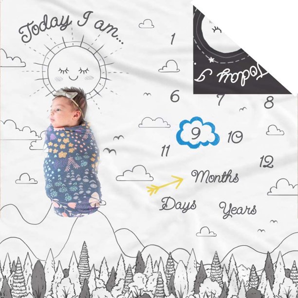 Double Sided Monthly Baby Milestone Blanket Month Blanket for Baby