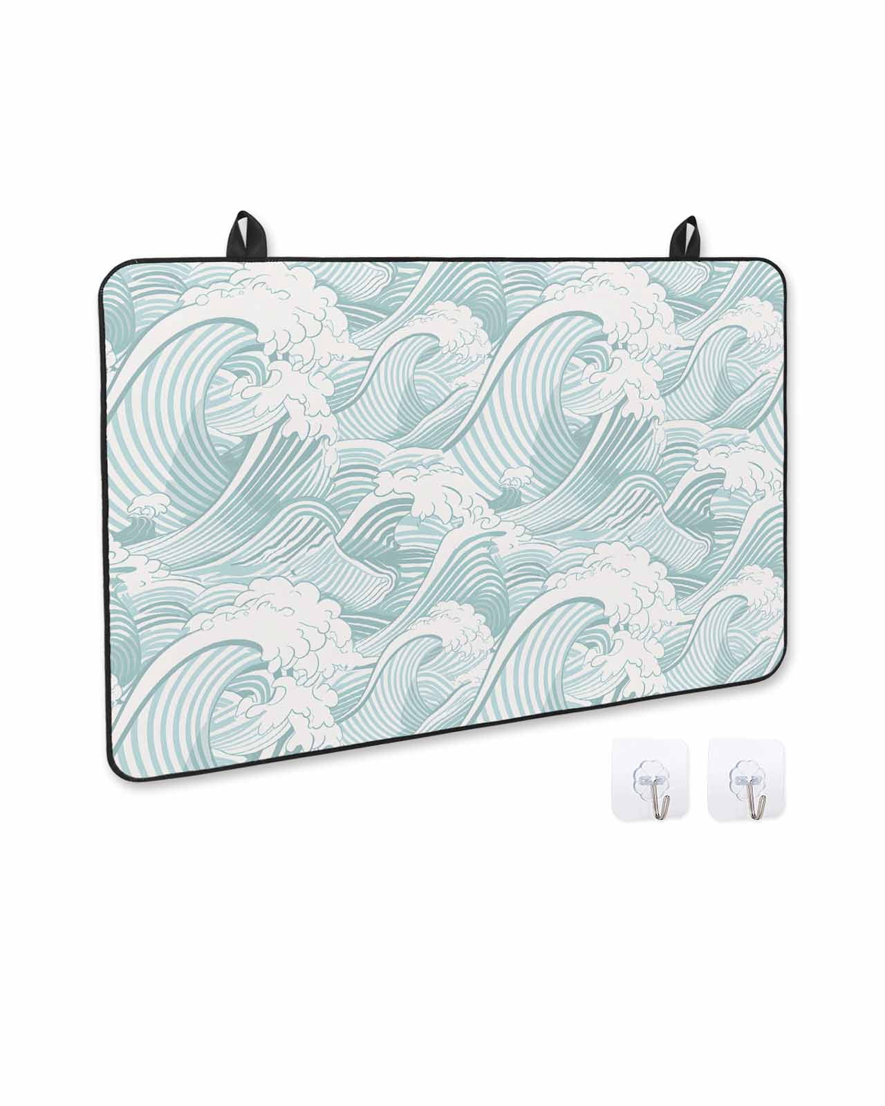 nqOlkjepod Large Induction Cooktop Protector Mat 24"x21", Turquoise Ocean Waves Stove Top Covers for Electric Stove, Moire Seaside Abstract Art Stove Burner Cover Mats, Glass Top Stove Cover