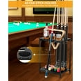 thumbnail image 3 of Billiards Pool Stick Holder - Pool Cue Rack Floor Stand & Ping Pong Paddle Holder Hardwood Pool Cue Holder for 12 Cues Sticks Pool Table Accessories Organizer (Black), 3 of 6