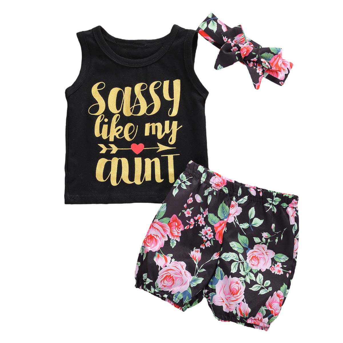 Toddler Girl Sleeveless Outfits Miss Sassy Pants Floral Shorts Set Clothes