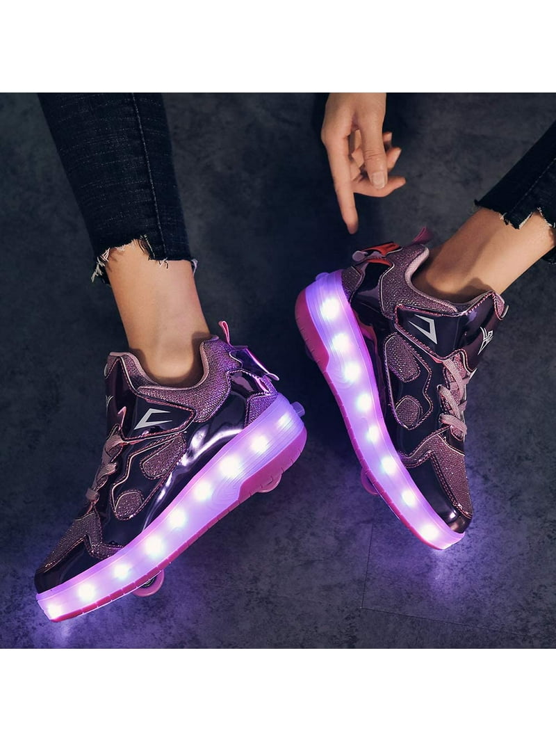 BORKE Kids LED USB Charging Roller Skate Shoes with Light up Roller Shoes Rechargeable Roller Sneakers for Boys Children - Walmart.com