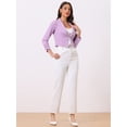 thumbnail image 3 of DARING DIVA Women's Notched Lapel Ruched Sleeve Crop Blazer XS Light Purple, 3 of 6