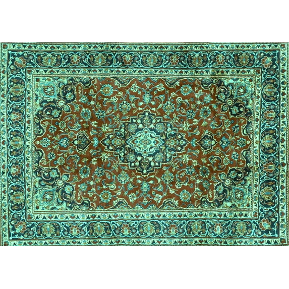 Ahgly Company Machine Washable Indoor Rectangle Persian Turquoise Blue Traditional Area Rugs, 3' x 5'