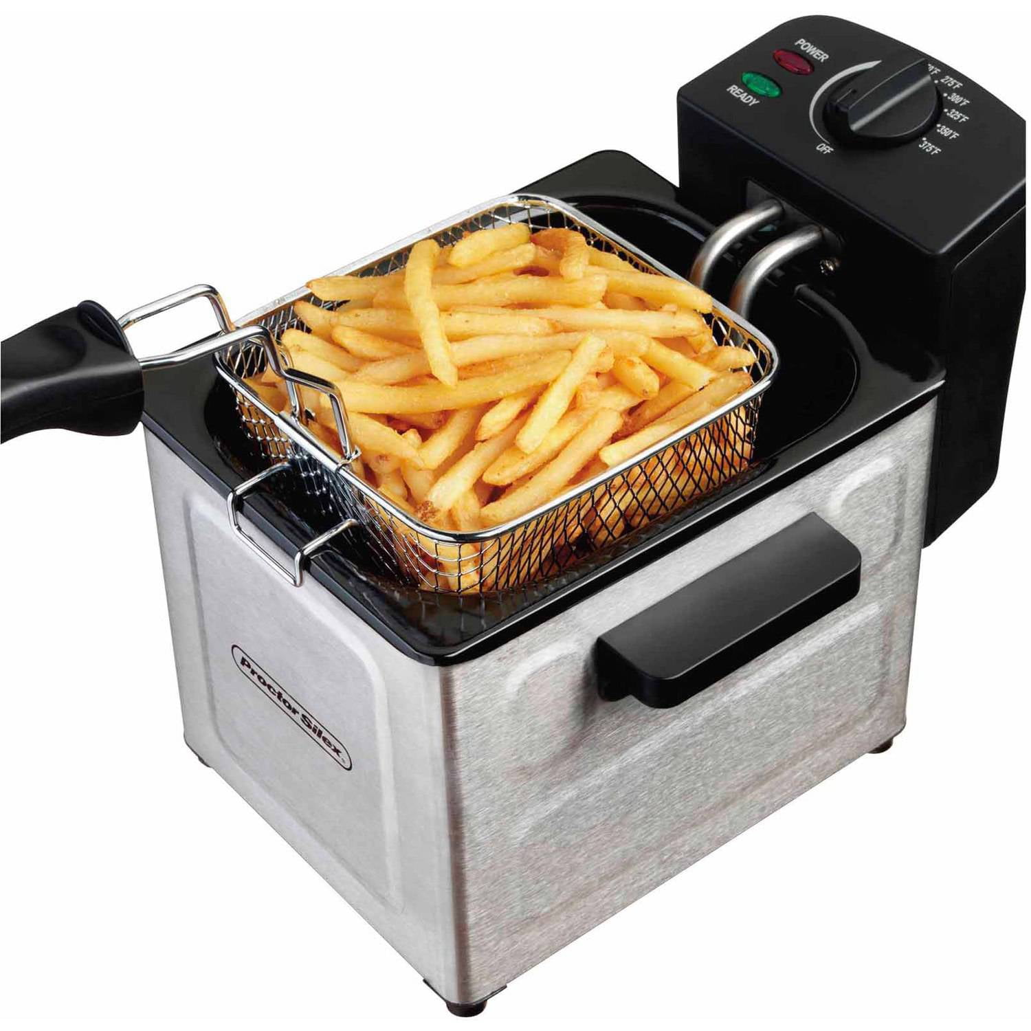 Proctor Silex 35000 Compact Electric Deep Fryer Open Fry Pot Silver 254462