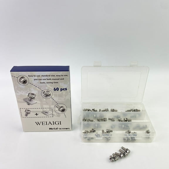 WEIAIGI Metal screws，Pan Head Screws 60Pcs Fastener Assortment Kit 10-24 Stainless Steel Cross Pan Head Screws