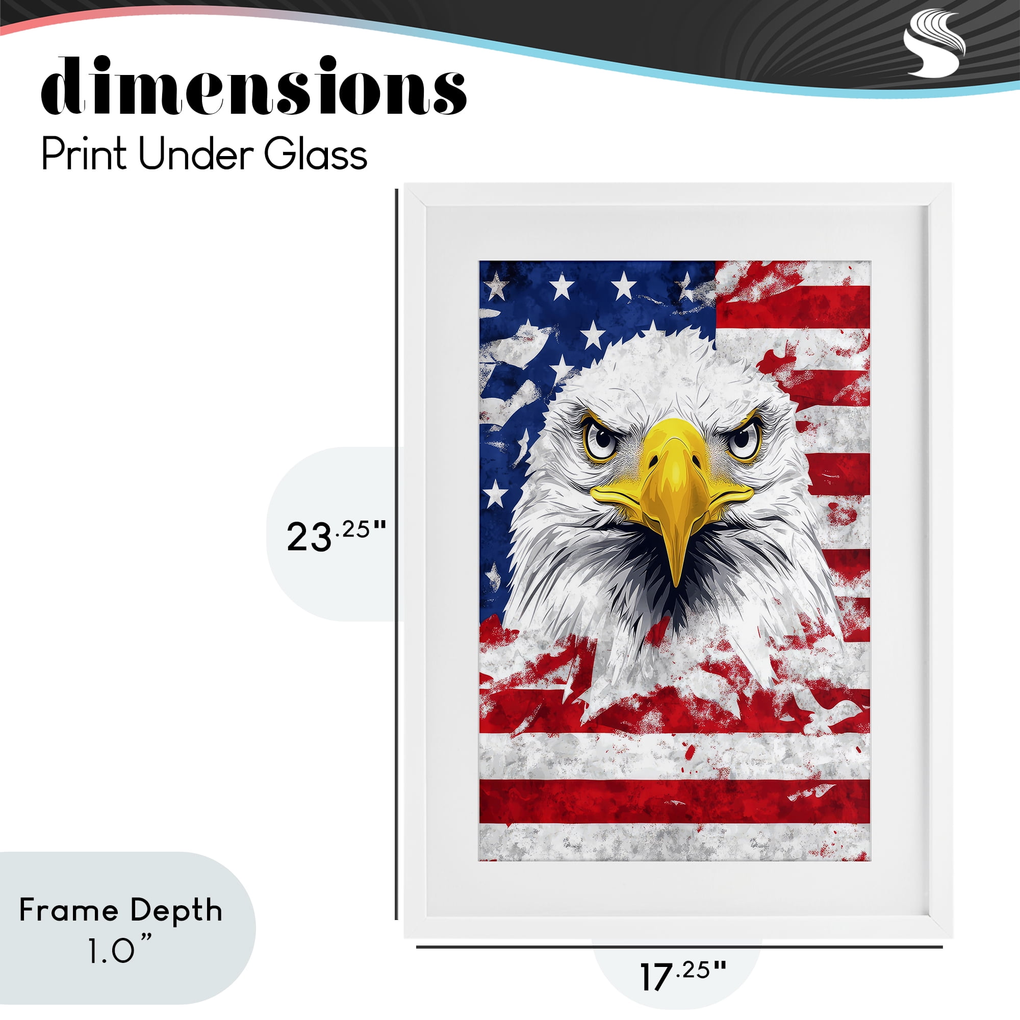 Stupell Industries Patriotic Bald Eagle Flag White Framed Print Under Glass, design by The Wands Want