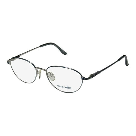 New Marcolin 7210 Womens/Ladies Designer Full-Rim Blue / Silver Hip Budget Vision Care In Style Frame Demo Lenses 52-17-135 Flexible Hinges Eyeglasses/Spectacles