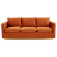 thumbnail image 4 of LeisureMod Nervo Modern Velvet Upholstered Sofa With Gold Frame in Orange Marmalade, 4 of 8