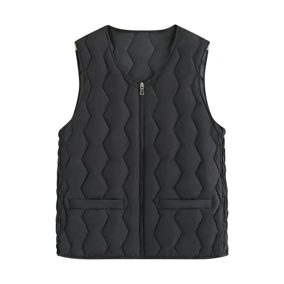 Oksale Women's Plus Size Quilted Vest Full Zip Vests with Pockets Sleeveless Jacket Lightweight Solid Color Jackets Soft Comfortable Blouses Outwear 2025 Black XXL