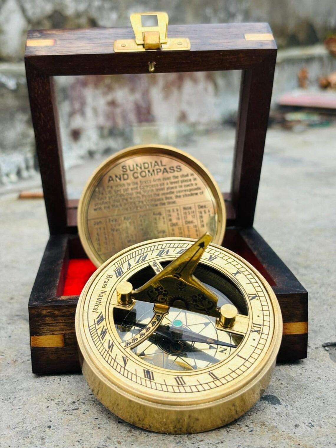Brass Compass with Wooden Box Engraved Compass Personalized Gift for Husband Boyfriend | Nautical Decor Birthday Anniversary Gift